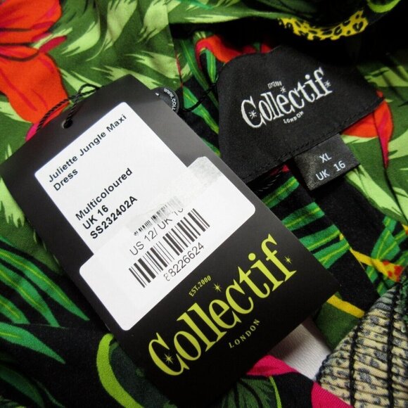 NWT Collectif Juliette Jungle Maxi in Black V-neck Smocked Dress UK 16 / US 12 - Picture 4 of 7